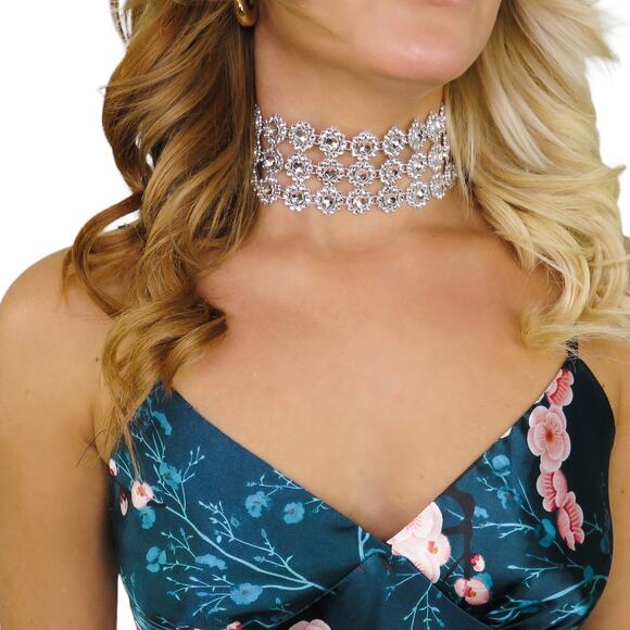 Cider Triple Layer Crystal Choker Necklace Chunky Rhinestone Necklace - Picture 1 of 6